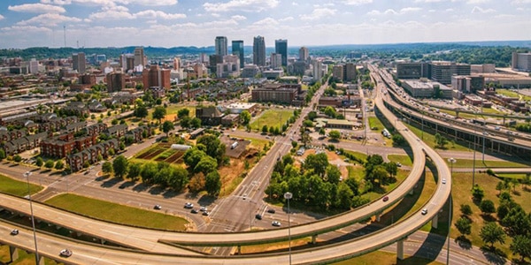 Aerial view and skyline in Alabama