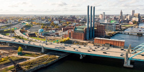 Aerial view and skyline in Rhode Island