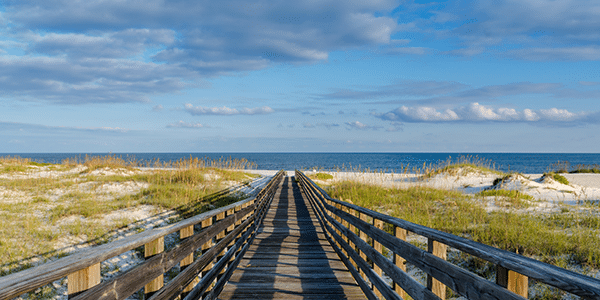 Boardwalk to the Gulf of Mexico and sandy shores of Alabama | States with the best and worst credit scores