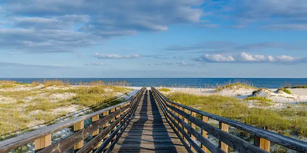 Boardwalk to the Gulf of Mexico and sandy shores of Alabama | States with the best and worst credit scores