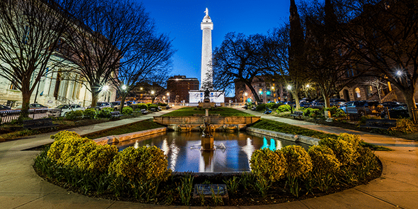 Reflection of the Washington Monument in Baltimore, Maryland | Cities With the Best and Worst Interest Rates