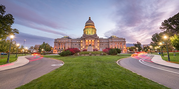 Idaho State Capitol building at dawn in Boise, Idaho