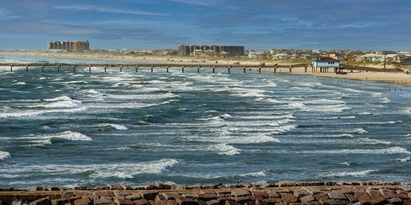 Beachfront with Corpus Christi in the background