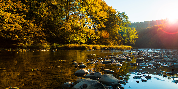 Sunny day in fall on a rocky creek in Delaware | States Best and Worst Auto Refinance Rates