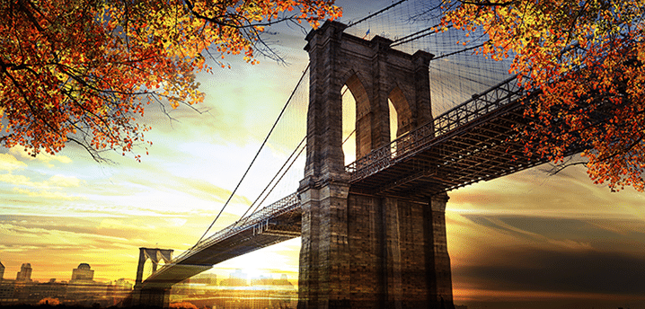 View of the Brooklyn Bridge from the East River at sunset | The states with the best and worst credit scores