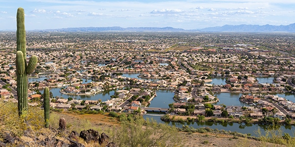 View from above looking out over the city of Glendale, AZ