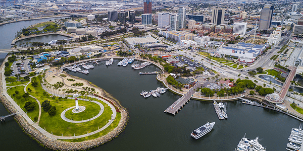 Arial view of Rainbow Harbor in Long Beach, California | Cities With the Best and Worst Interest Rates