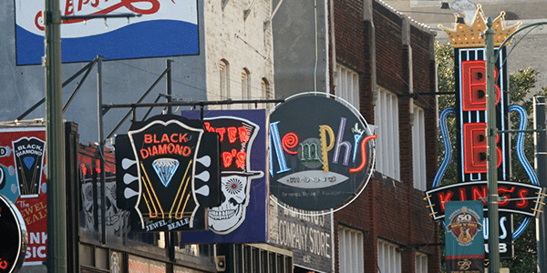 Signs on Beale St. in Memphis, Tennessee | Cities with the Best and Worst Interest Rates
