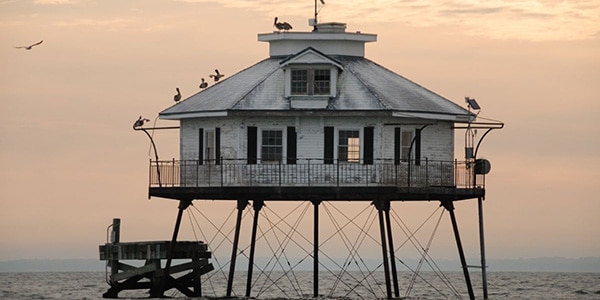 Middle Bay lighthouse on the beach in Mobile, Alabama