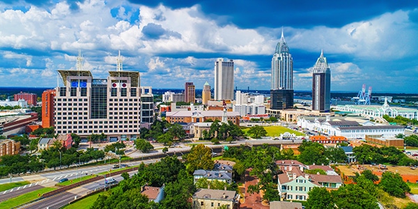 Aerial View of Downtown Mobile, Alabama skyline