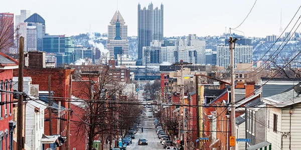 skyline of a downtown area of a city in Pennsylvania