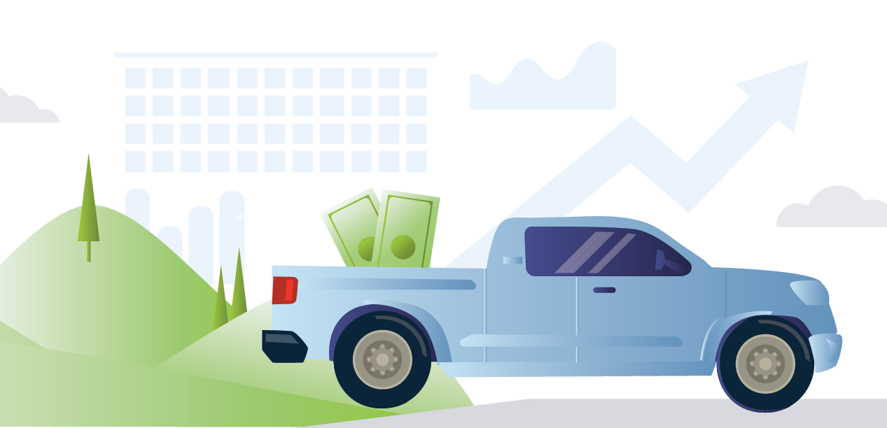 Truck illustration for report on used car values' impact on auto loan refinance approvals