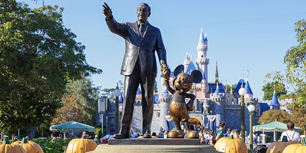 Statue of Walt Disney and Mickey Mouse located in Anaheim, Disneyland, California