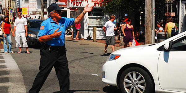 officer directing traffic in Barnstable County, Massachusetts