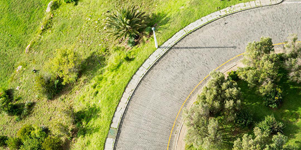 aerial view of a curved road in Dorchester County, South Carolina