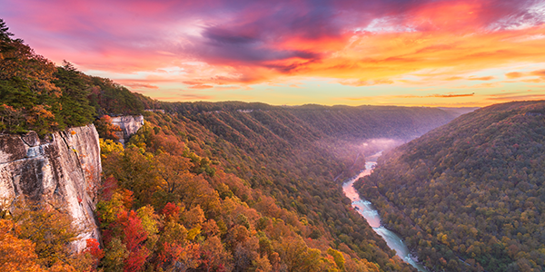 Sunset view of the New River in West Virginia | States Best and Worst Auto Refinance Rates
