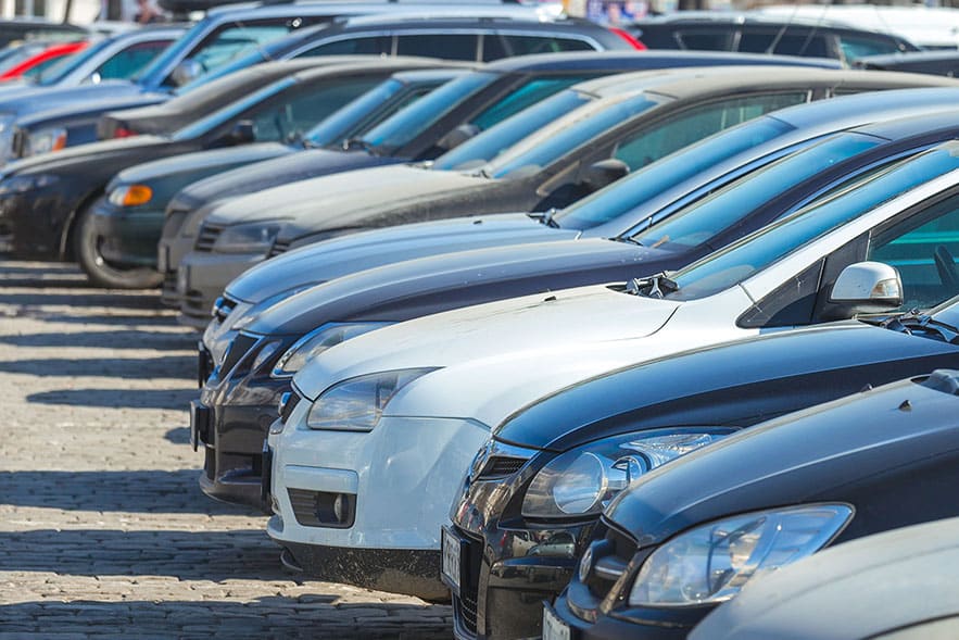 Row of cars at a dealership