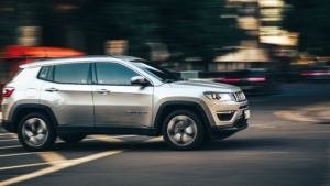 Silver car driving