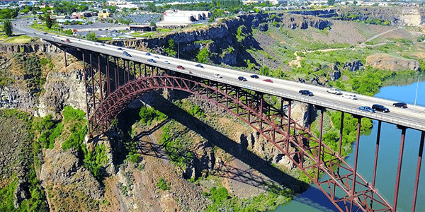 aerial view of cars on a bridge in Idaho